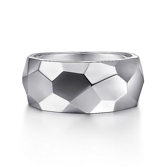 Gabriel & Co Sterling Silver Faceted Band - Gents Silver Ring