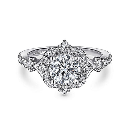 Gabriel & Co. 14 Karat White Gold Geometric Design Halo Semi-Mount Engagement Ring - Diamond Semi-Mount Rings