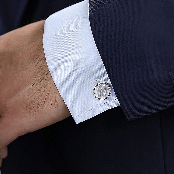 Gabriel & Co Sterling Silver Round Cufflinks with Twisted Rope Trim