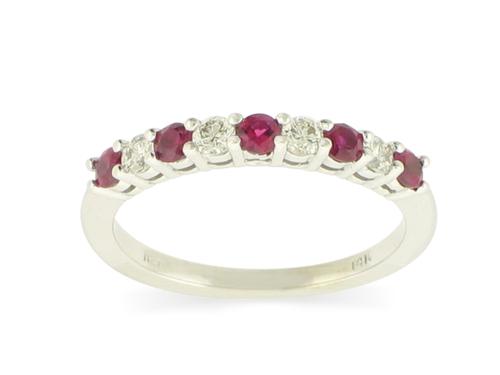 White Gold Diamond and Ruby Band - Colored Stone Rings - Women's