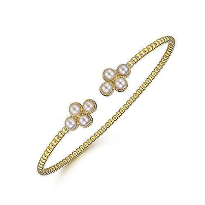 Gabriel & Co Yellow Gold Pearl Bujukan Fashion Bangle - Colored Stone Bracelets