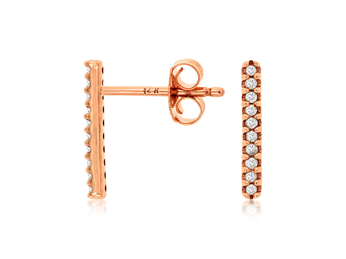 Rose Gold Diamond Bar Stud Earrings - Diamond Earrings