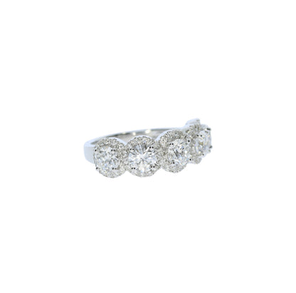 Green Rocks White Gold Five Labratory Grown Round Diamond Halo Band