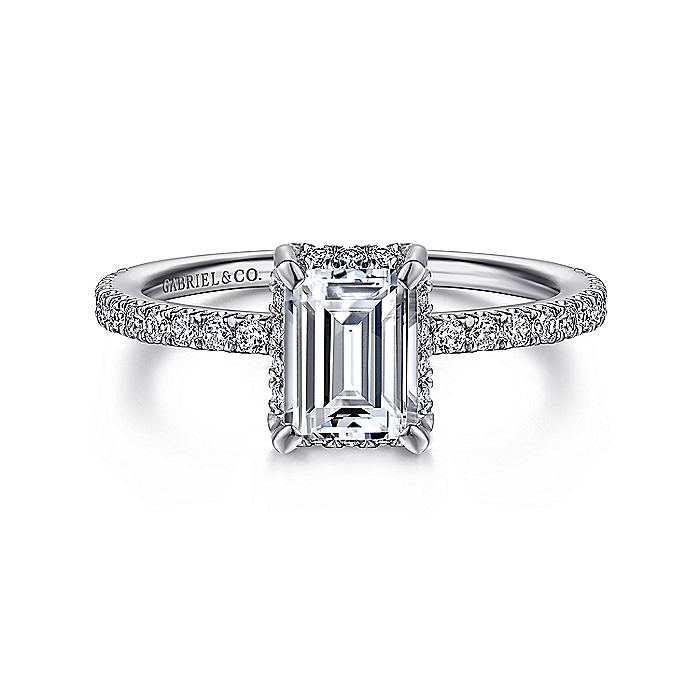 Gabriel & Co. 14 Karat White Gold Emerald Cut Semi-Mount Engagement Ring - Diamond Semi-Mount Rings
