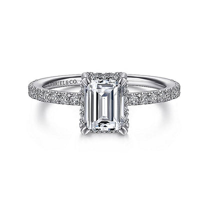 Gabriel & Co. 14 Karat White Gold Emerald Cut Semi-Mount Engagement Ring - Diamond Semi-Mount Rings