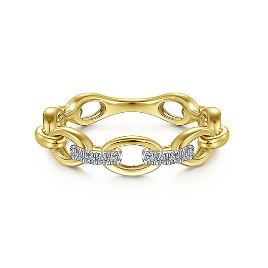 Gabriel & Co Yellow Gold Oval Chain Link Diamond Ring