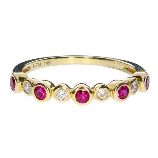 Ladies 14 Karat Yellow Gold Ruby And Diamond Band - Colored Stone Rings - Women's