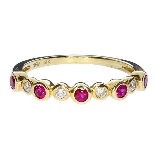 Ladies 14 Karat Yellow Gold Ruby And Diamond Band