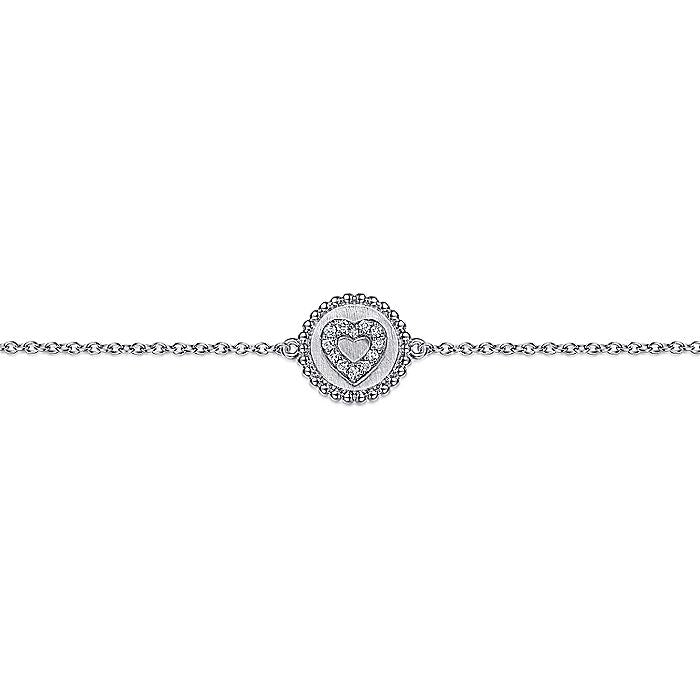 Gabriel & Co. Sterling Silver Diamond Bujukan Heart 7 Inch Bracelet - Diamond Bracelets