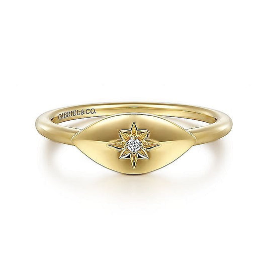 Gabriel & Co. Yellow Gold Diamond Starburst Signet Ring