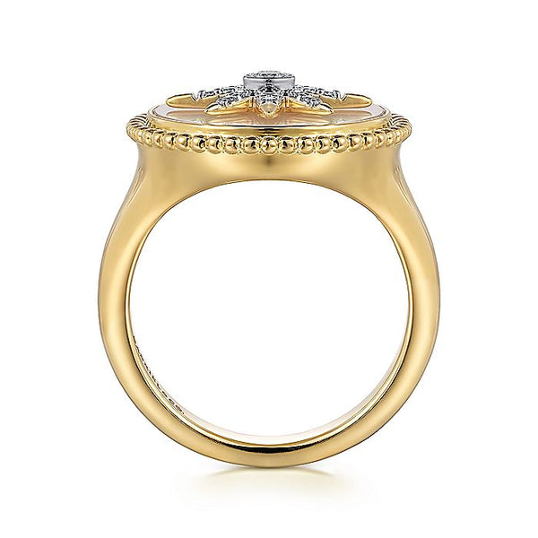Gabriel & Co. Bujukan Mother of Pearl Inlay Diamond Starburst Signet Ring