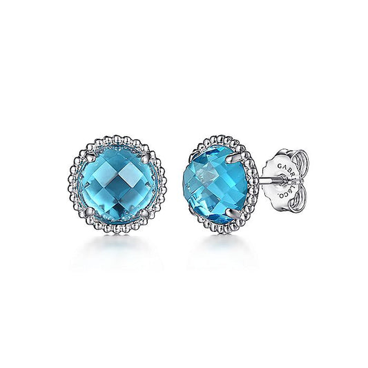 Gabriel & Co Sterling Silver Blue Topaz Stud Earrings With Bujukan Bead Frame - Colored Stone Earrings
