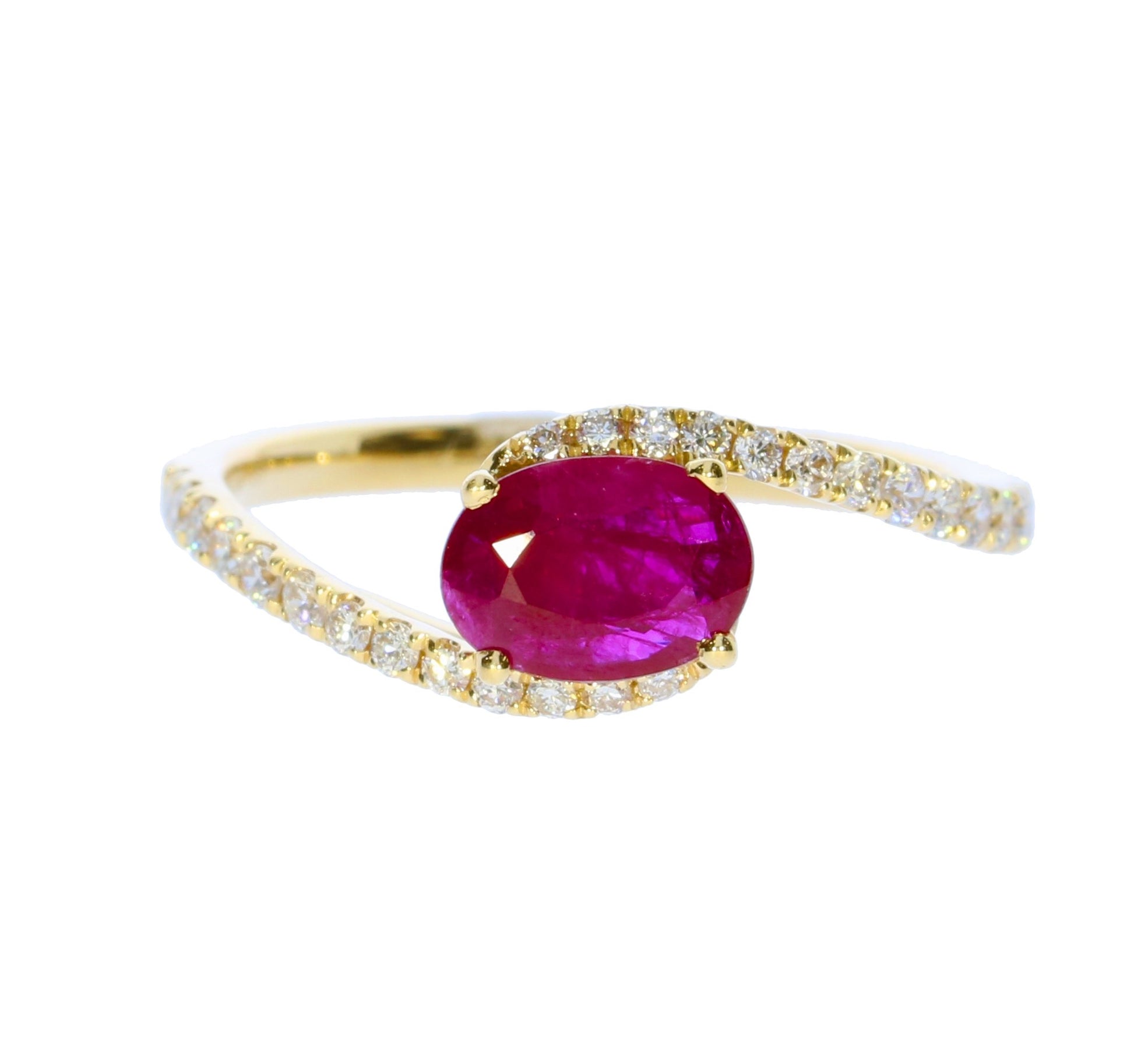 Yellow Gold Ruby And Diamond Ring - Colored Stone Rings - Women's
