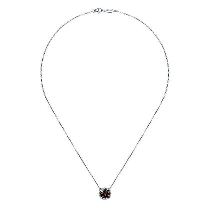 Gabriel & Co Silver Round Smoky Quartz Pendant Necklace - Colored Stone Necklace