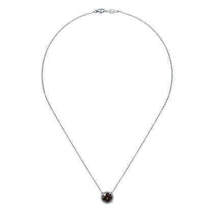 Gabriel & Co Silver Round Smoky Quartz Pendant Necklace