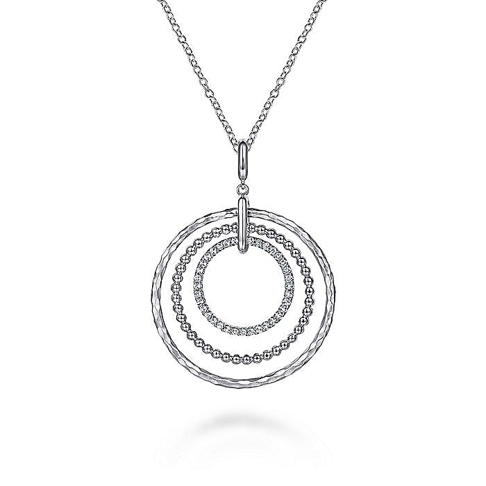 Gabriel & Co Sterling Silver Triple Row Circle Pendant Necklace with White Sapphires
