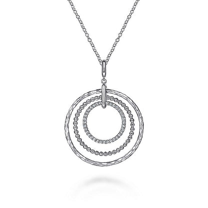 Gabriel & Co Sterling Silver Triple Row Circle Pendant Necklace with White Sapphires