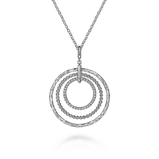 Gabriel & Co Sterling Silver Triple Row Circle Pendant Necklace with White Sapphires