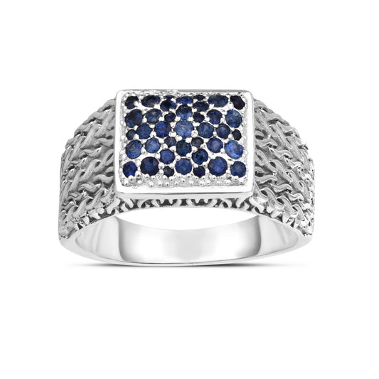 Phillip Gavriel Silver Woven Blue Sapphire Ring - Colored Stone Rings - Men's
