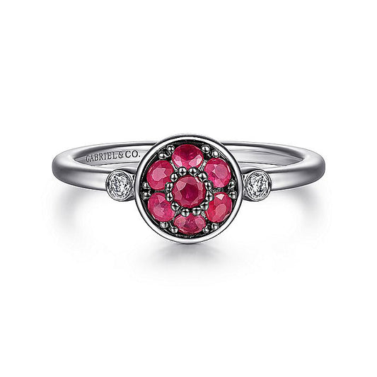 Gabriel & Co. Sterling Silver Diamond and Ruby Cluster Ring