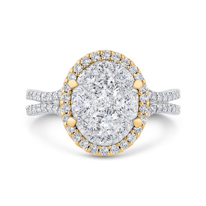 Luminous White And Yellow Gold Oval Halo Engagement Ring - Diamond Engagement Rings