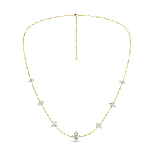 Yellow Gold Laboratory Grown Diamond Petal Station Necklace - Diamond Necklaces