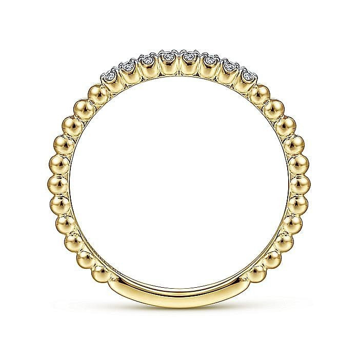 Gabriel & Co Yellow Gold Bujukan Bead and Diamond Stackable Ring