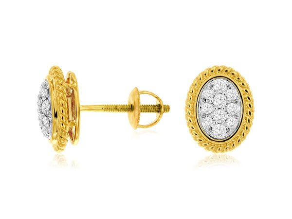 Yellow Gold Oval Cluster Diamond Earrings