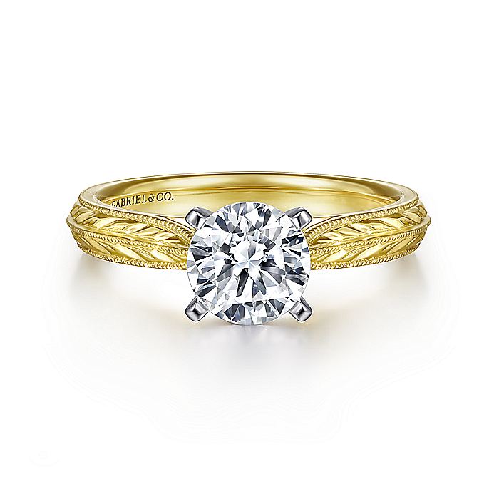 Gabriel & Co Yellow Gold Engraved Semi-Mount Engagement Ring