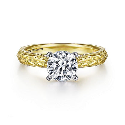 Gabriel & Co Yellow Gold Engraved Semi-Mount Engagement Ring