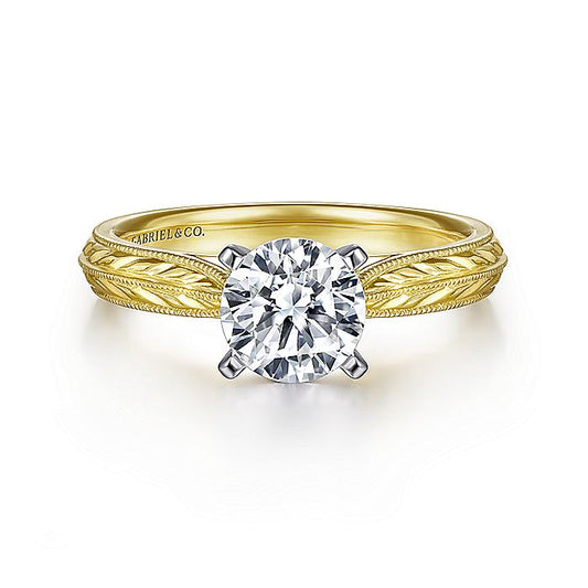 Gabriel & Co Yellow Gold Engraved Semi-Mount Engagement Ring
