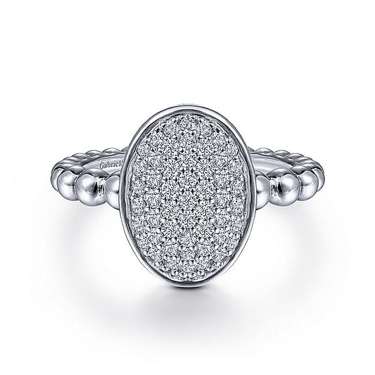 Gabriel & Co Silver Oval Signet Ring with White Sapphire Pave