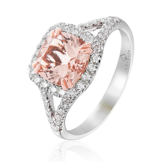Luvente White Gold Morganite & Diamond Halo Ring