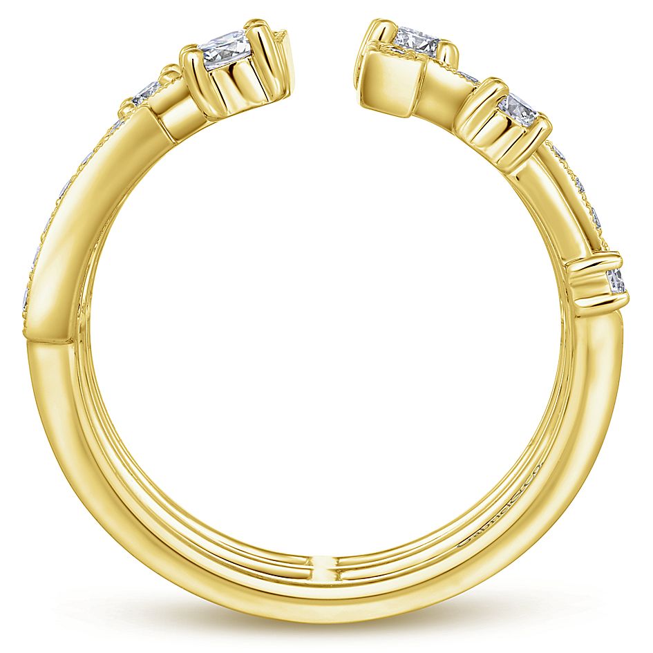 Gabriel & Co Yellow Gold Linear Wide Band Diamond Ring - Diamond Fashion Rings - Women's