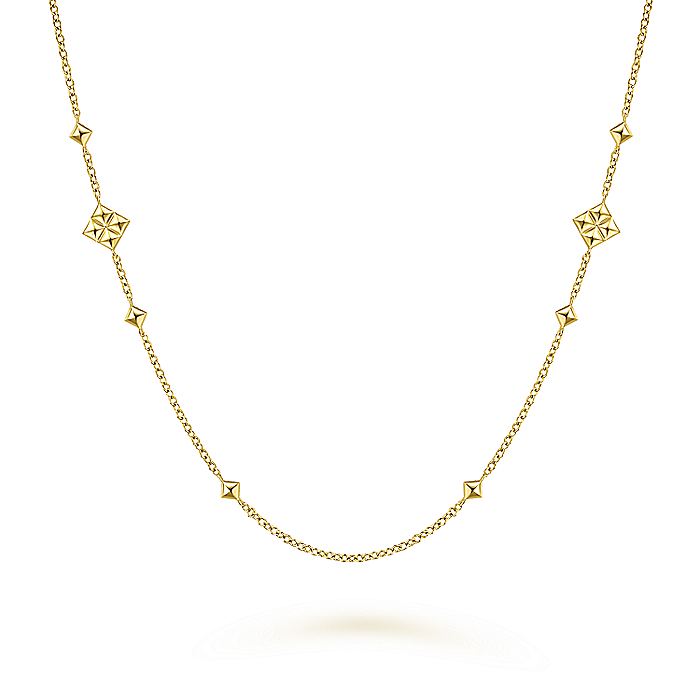 Gabriel & Co Yellow Gold Pyramid Quatrefoil Station Necklace