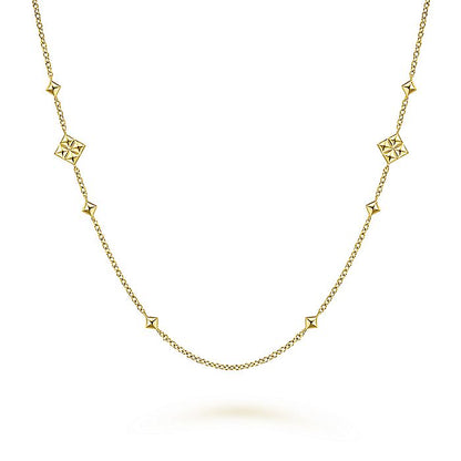 Gabriel & Co Yellow Gold Pyramid Quatrefoil Station Necklace