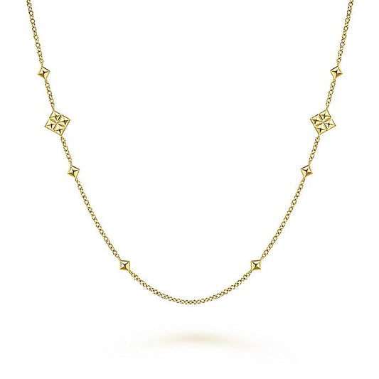 Gabriel & Co Yellow Gold Pyramid Quatrefoil Station Necklace
