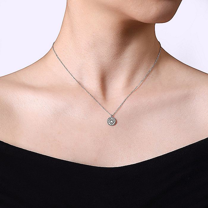 Gabriel & Co. Sterling Silver Bujukan 17.5 Inch Necklace with Diamond Heart Round Pendant - Diamond Pendants
