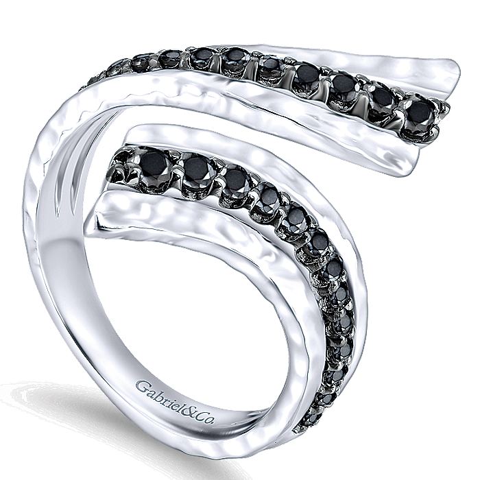 Gabriel & Co Silver Black Spinel Hammered Open Wrap Ring - Colored Stone Rings - Women's