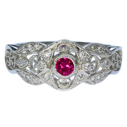 14 Karat White Gold Ruby And Diamond Fashion Ring - Colored Stone Rings - Women's