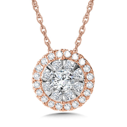 Rose and White Gold Diamond Halo Pendant