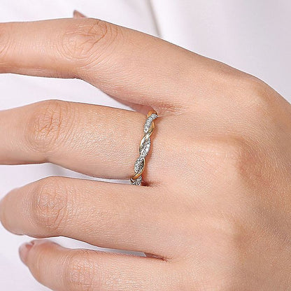 Gabriel & Co Yellow Gold Twisted Diamond Stackable Ring