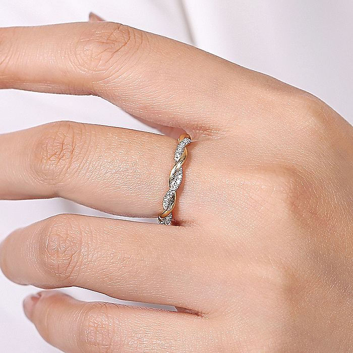Gabriel & Co Yellow Gold Twisted Diamond Stackable Ring