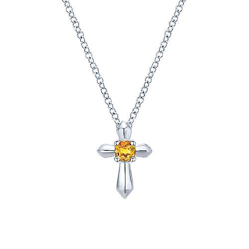 Gabriel & Co Sterling Silver Beaded Round Citrine Pendant Necklace - Silver Necklace