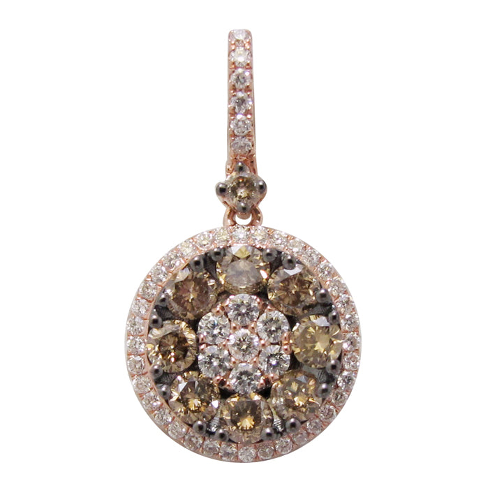 Ladies 14 Karat Rose Gold Round Cluster Pendant - Diamond Pendants