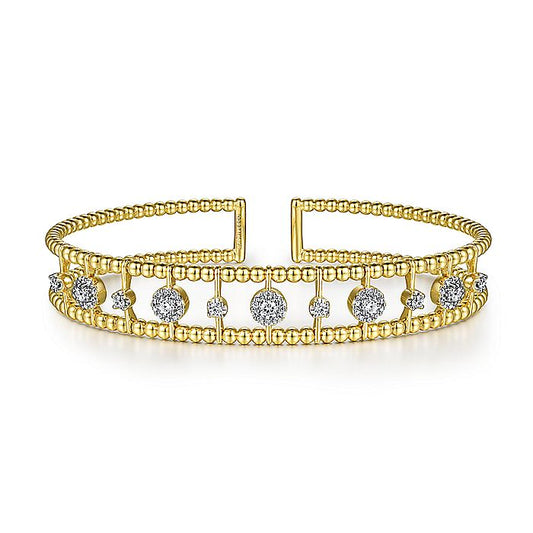 Gabriel & Co Yellow Gold Bujukan Bead Diamond Cuff - Diamond Bracelets