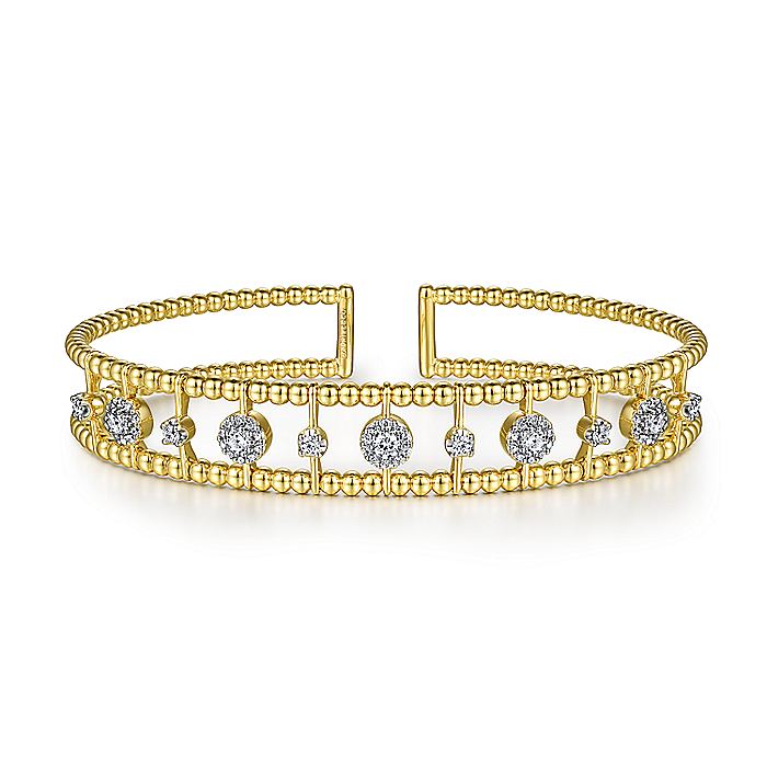Gabriel & Co Yellow Gold Bujukan Bead Diamond Cuff