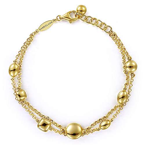 Gabriel & Co Two Row 14K Yellow Gold Chain Bracelet with Bujukan Ball Stations - Gold Bracelets