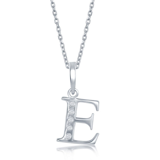Sterling Silver Diamond E Necklace - Silver Necklace