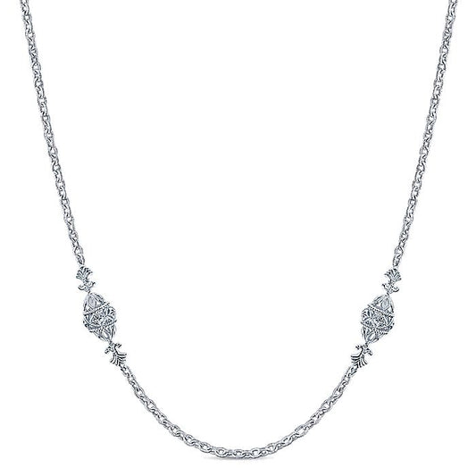 Gabriel & Co Sterling Silver Filigree Bead Station Necklace - Silver Necklace
